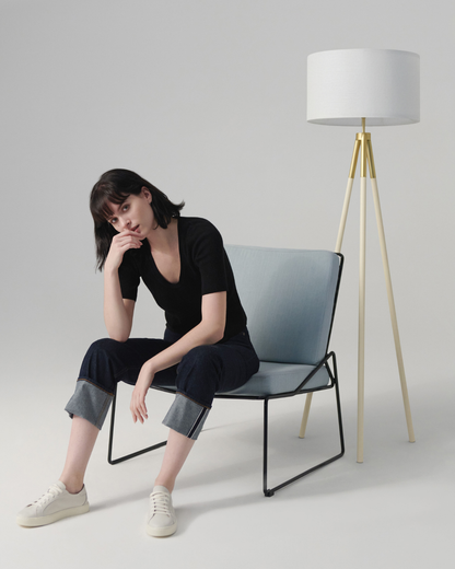 Glowmere Levi Tripod Floor Lamp with Linen Drum Shade in cream