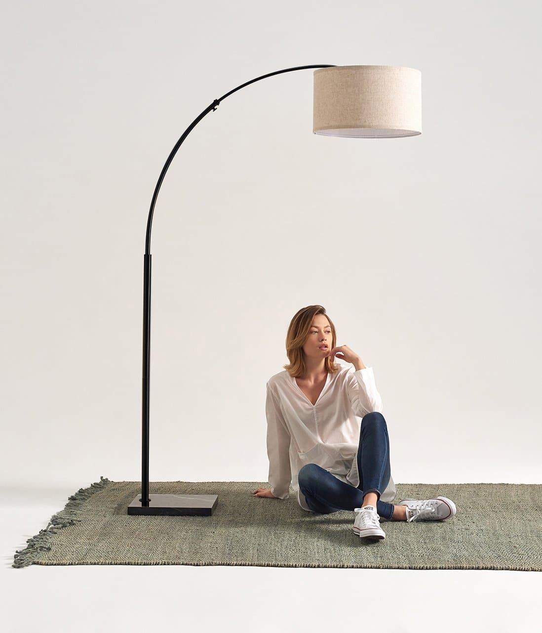 Glowmere Logan Marble Base Arc Floor Lamp with Footswitch in black