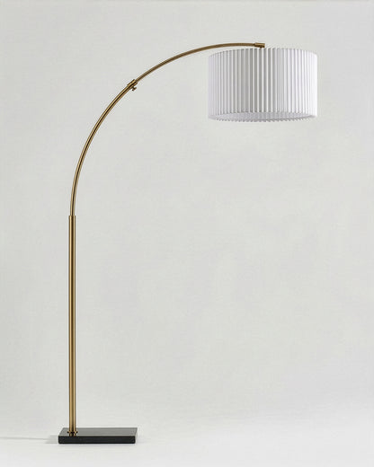 Glowmere Logan Marble Base Arc Floor Lamp with Footswitch in brass