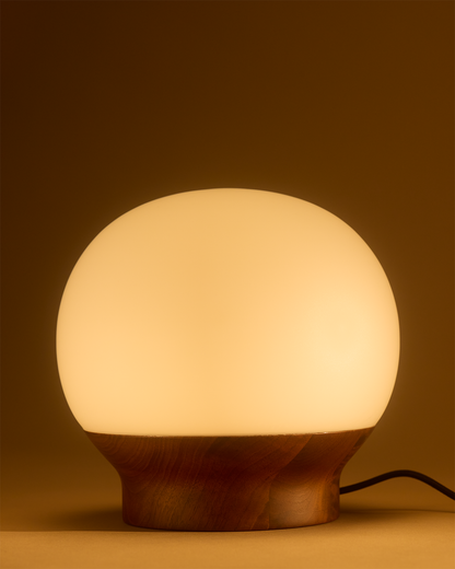 Glowmere Marlow Mini Walnut Base Glass Globe Table Lamp overall view