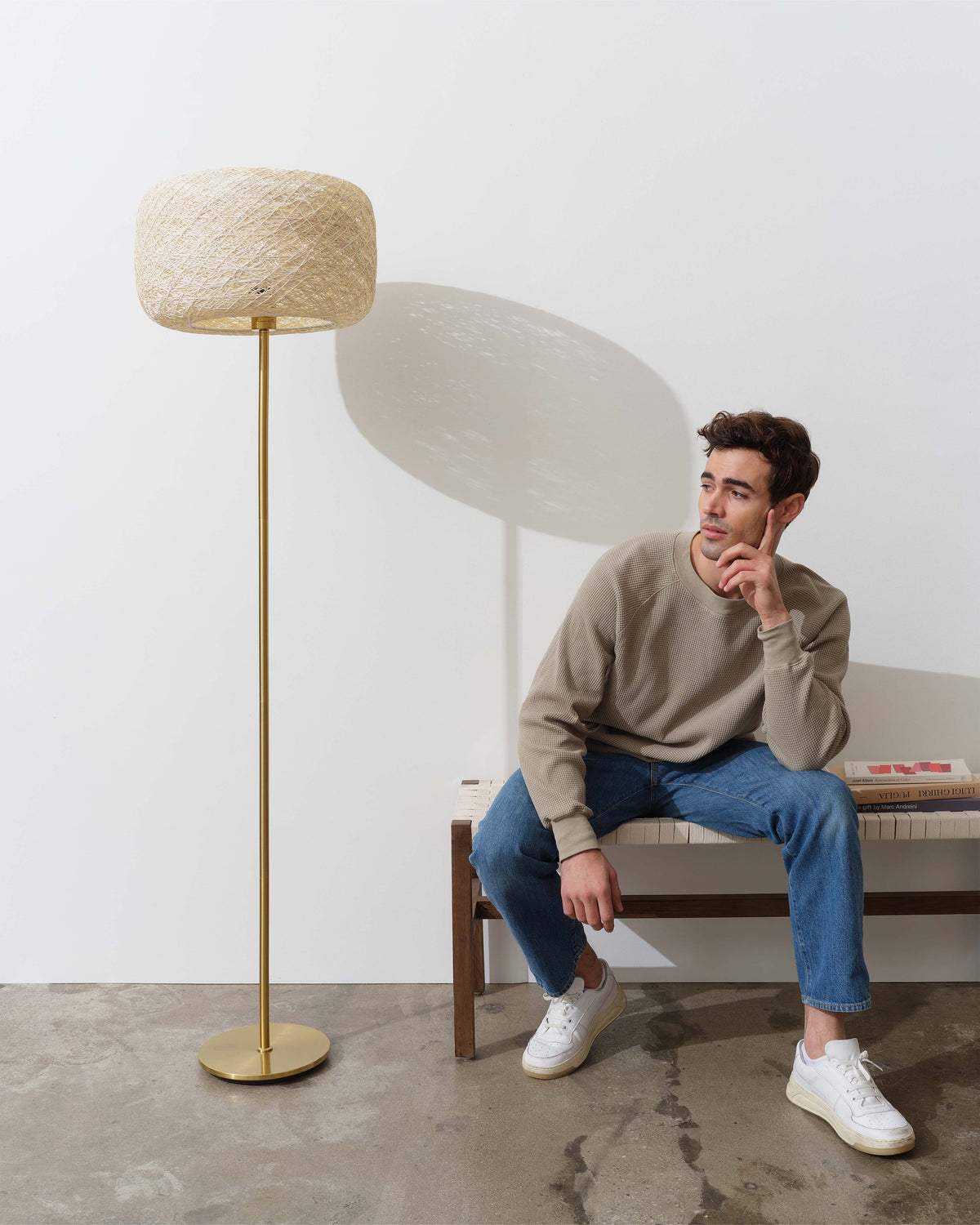 Glowmere Rowan Woven Shade Brass Pole Floor Lamp view 3
