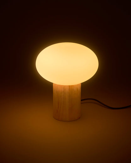 Glowmere Ivy Frosted Oval Globe Minimalist Table Lamp in wood