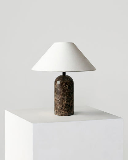 Glowmere Sansa Natural Stone Base A Line Shade Table Lamp overall view