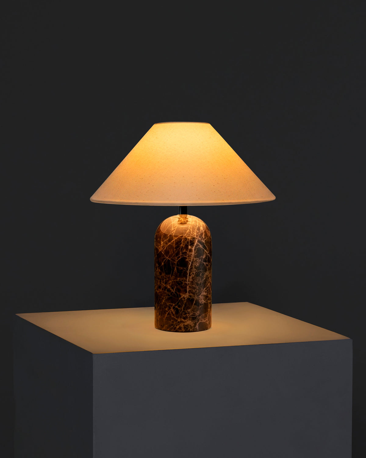 Glowmere Sansa Natural Stone Base A Line Shade Table Lamp in brown
