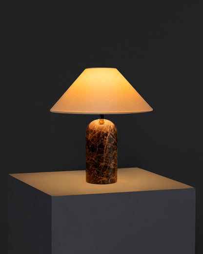 Glowmere Sansa Natural Stone Base A Line Shade Table Lamp in brown