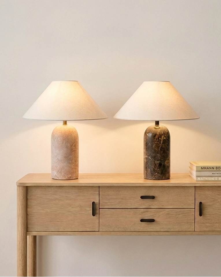 Glowmere Sansa Natural Stone Base A Line Shade Table Lamp view 6