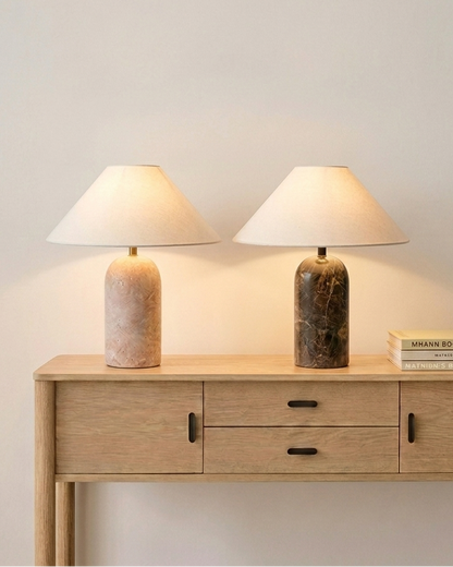 Glowmere Sansa Natural Stone Base A Line Shade Table Lamp view 6