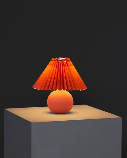 Glowmere Serena Ceramic Globe Base Table Lamp with Pleated Shade in red