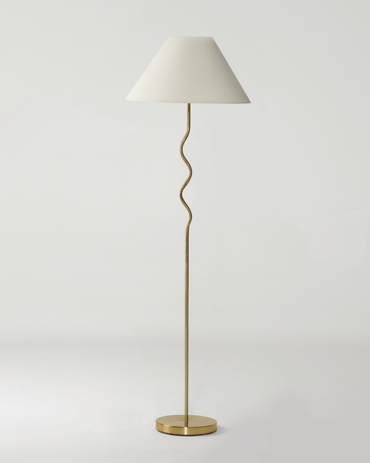 Glowmere Squiggle Curved Stem Floor Lamp with Fabric Shade overall view