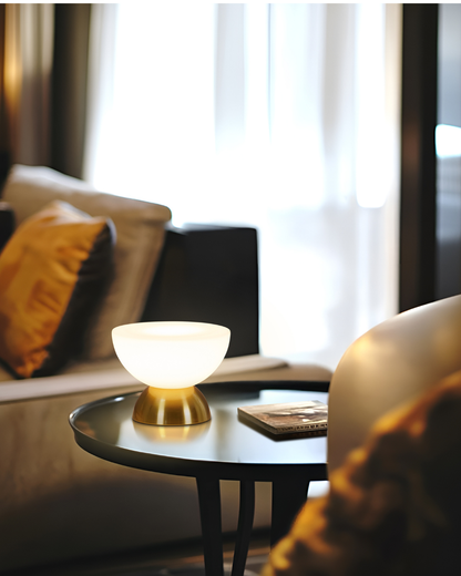 Glowmere Lamina Double Dome Brass Table Lamp with Dimmer view 5