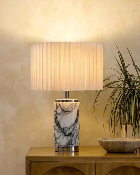 Glowmere Arden Marble USB Table Lamp with White Shade overall view