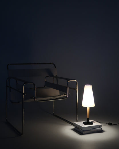 Glowmere Arthur Oak Stem Black Steel Base Table Lamp view 4