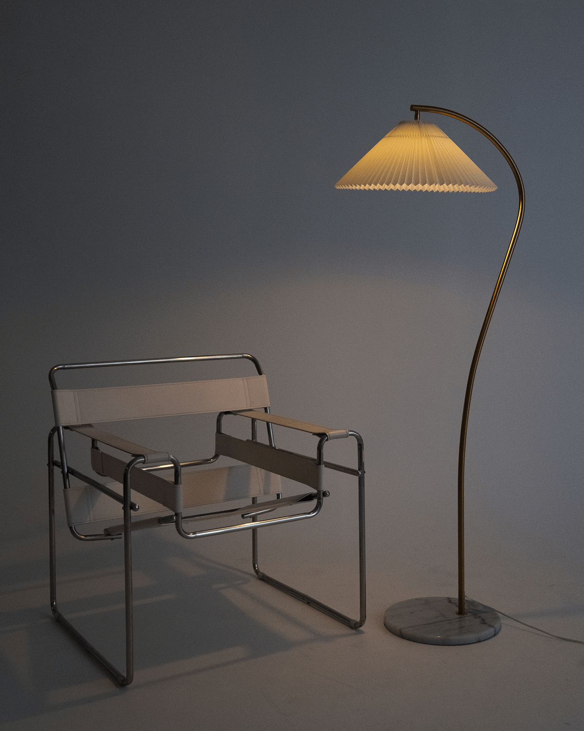 Glowmere Athena Curved Stem Marble Base Floor Lamp view 3