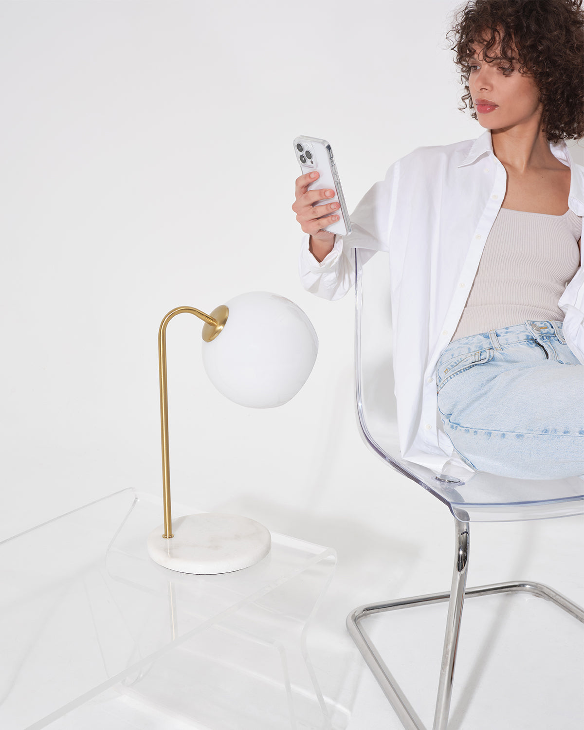 Glowmere Krystal Tilted Frosted Glass Shade Marble Base Table Lamp view 4