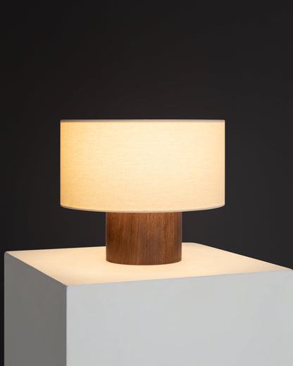 Glowmere Oliver Walnut Base Cylinder Linen Shade Table Lamp view 3